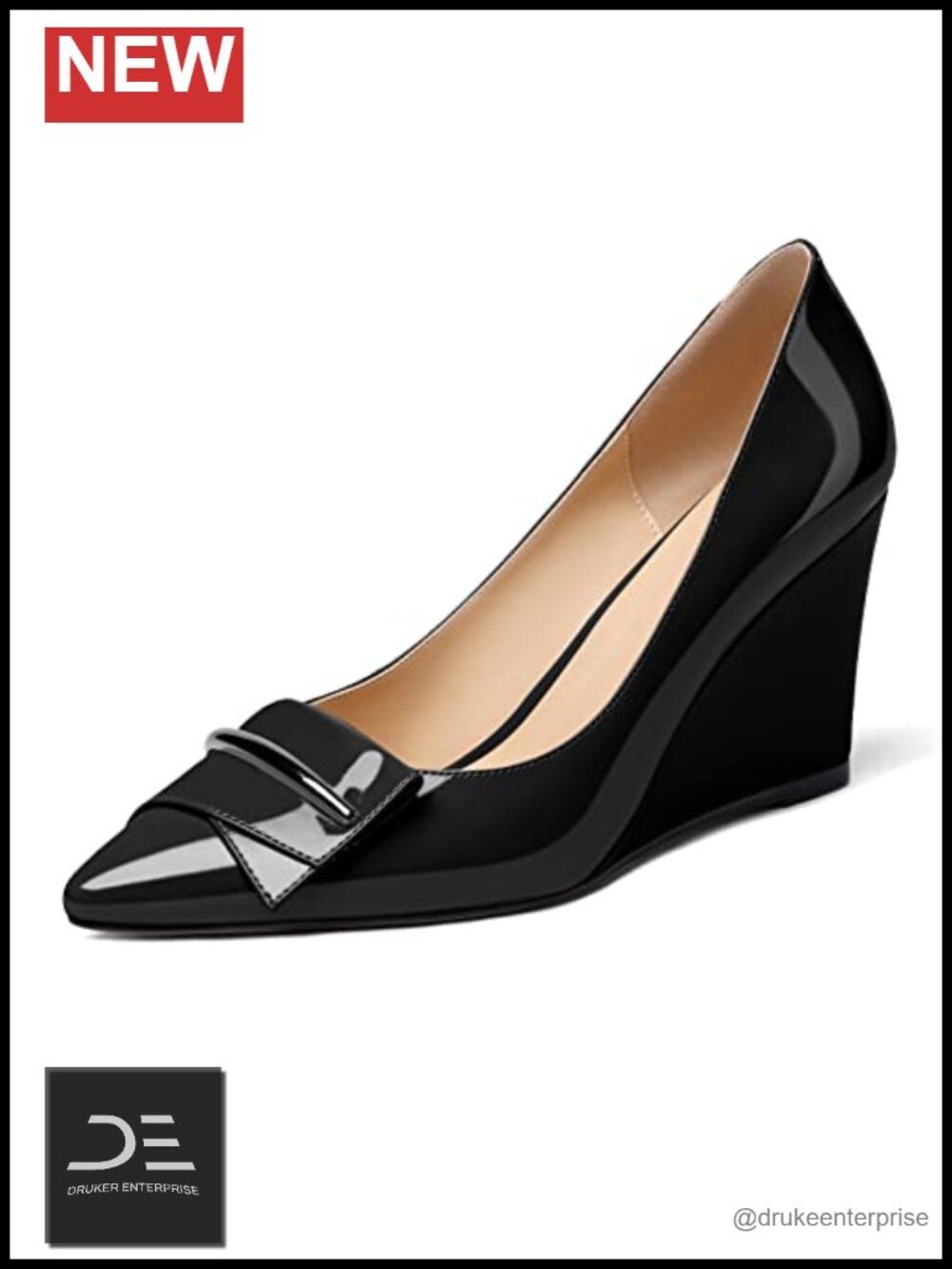 Women's Wedge Heels Pumps Pointed Toe Bow Slip On 3.5 Inch High Heel Dress